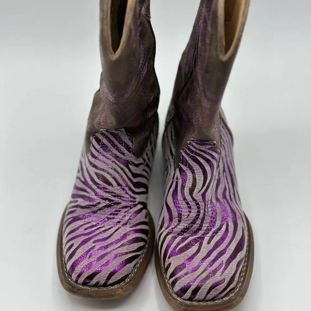 Roper Little Girl's Western Purple Metallic Zebra Square Toe Toddler Boots Sz 12